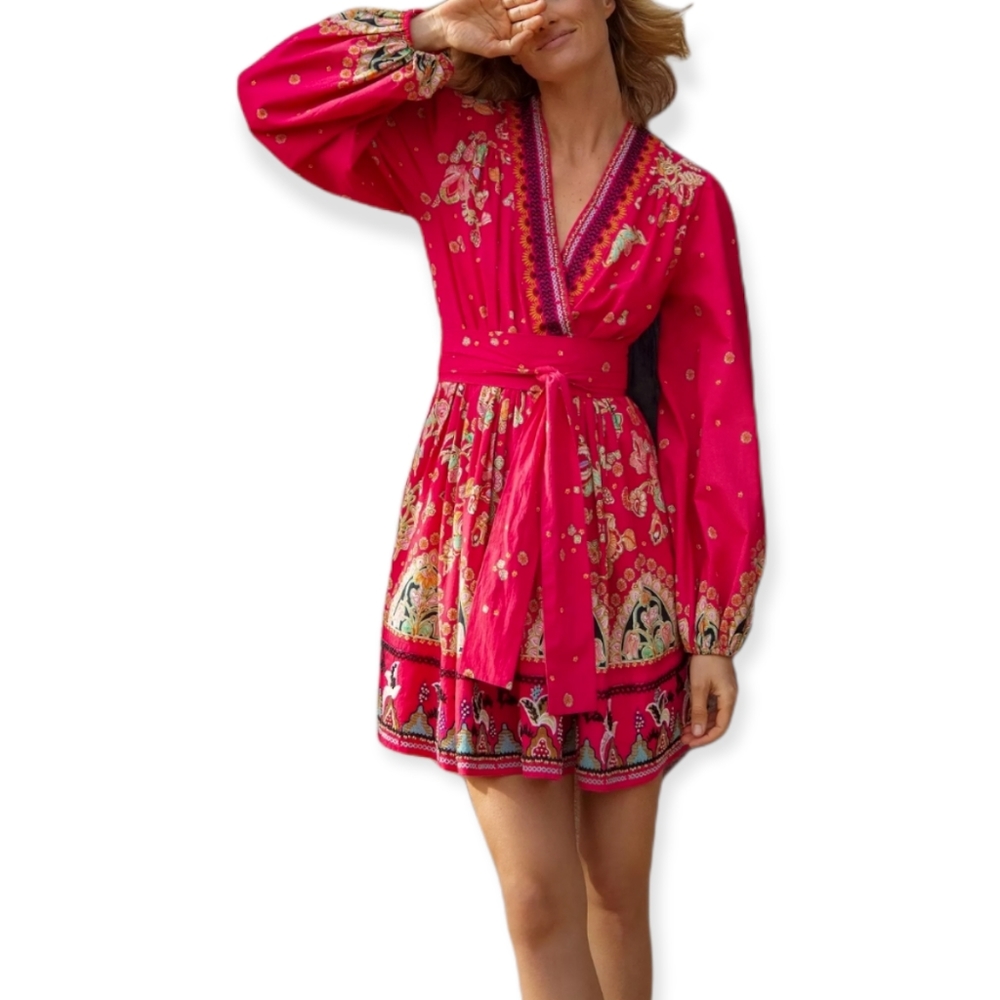 Anthropologie Pink Embroidery Floral Mini Dress